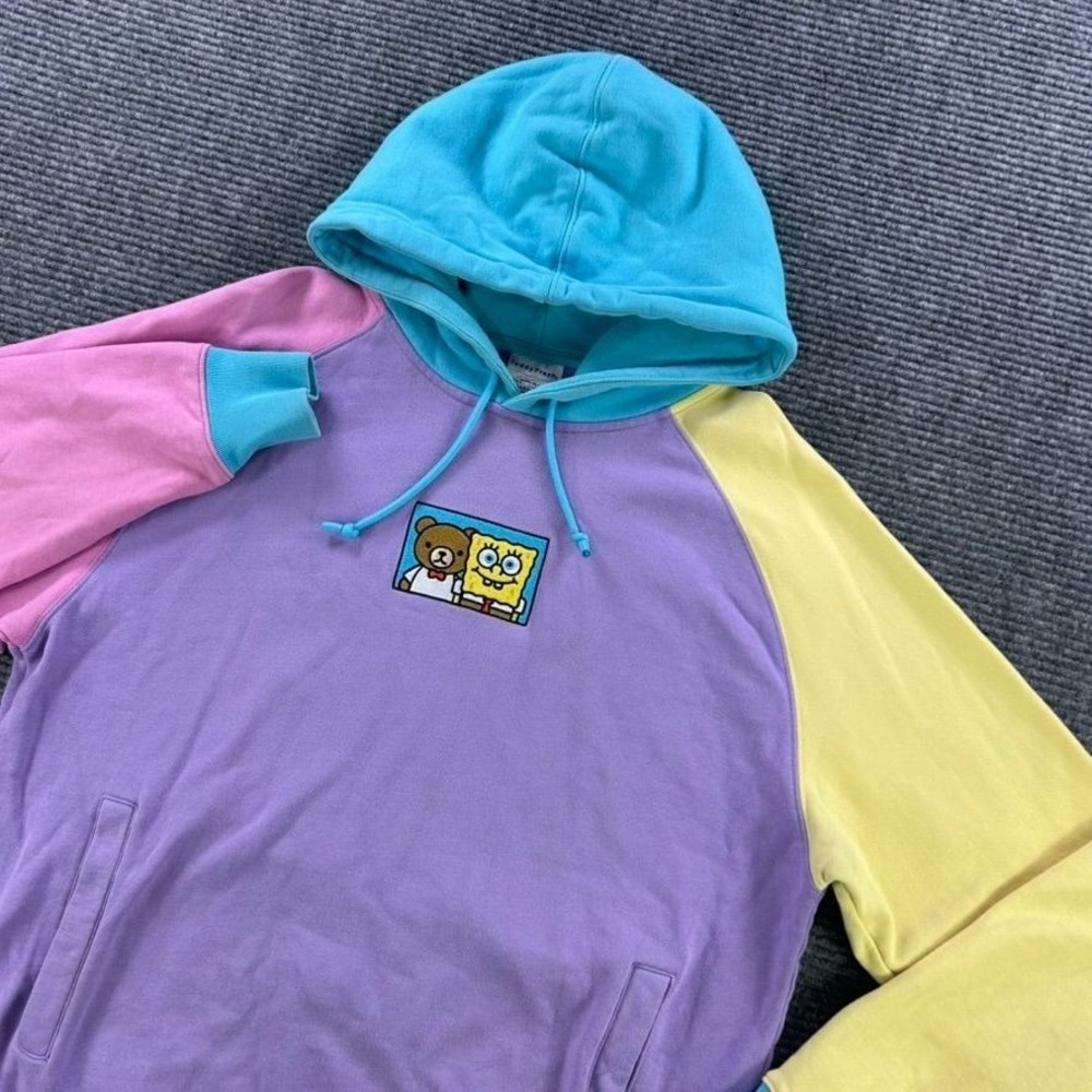 Teddy Fresh × SpongeBob SquarePants Colorblock Pullover Hoodie Mens Large Pastel
